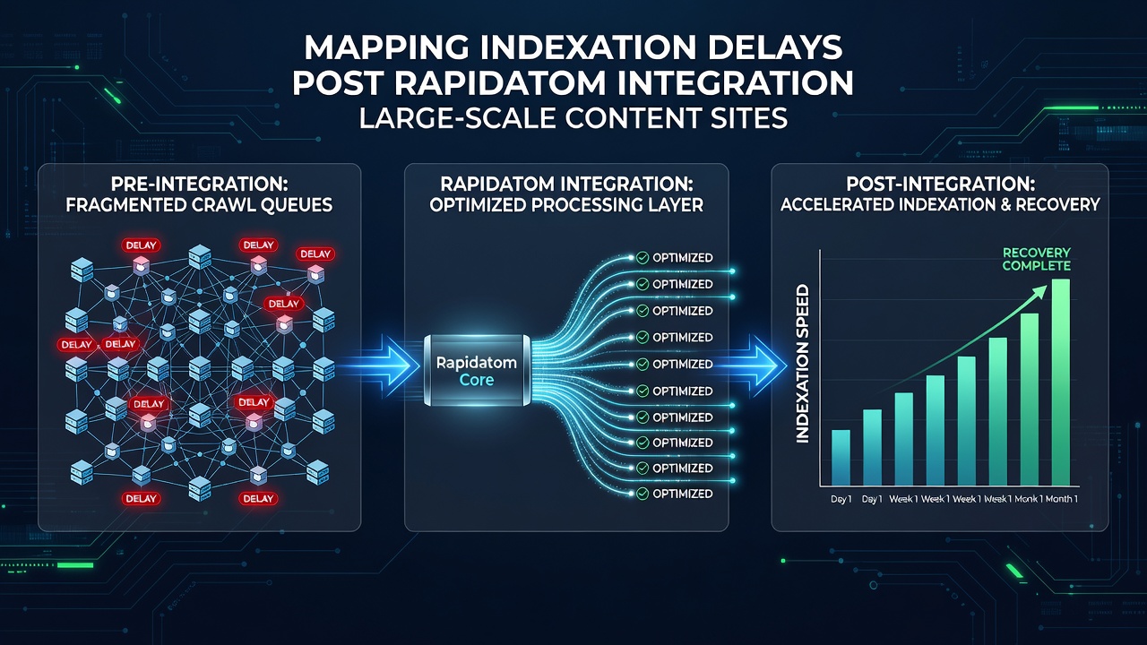 Graph illustrating crawl rate fluctuations and indexation recovery timelines for enterprise websites following technical stack updates